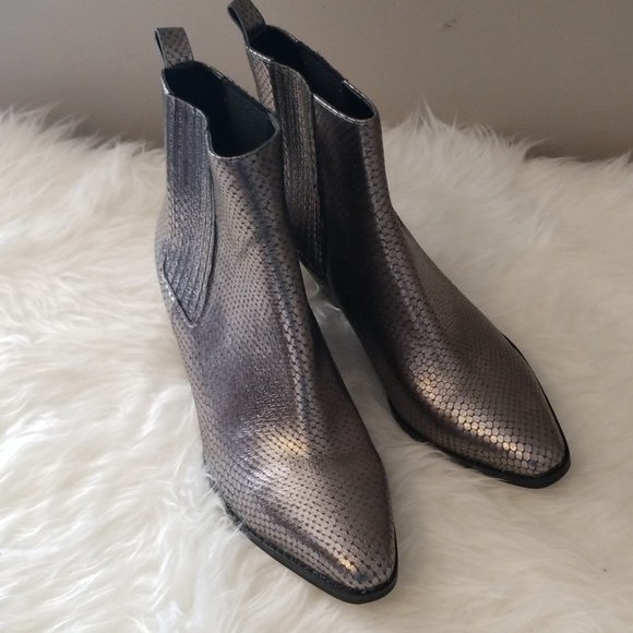 sinclair metallic embossed leather ankle boot